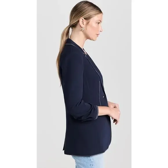 CINQ A SEPT Navy Crepe Khloe Blazer - Picture 3 of 13